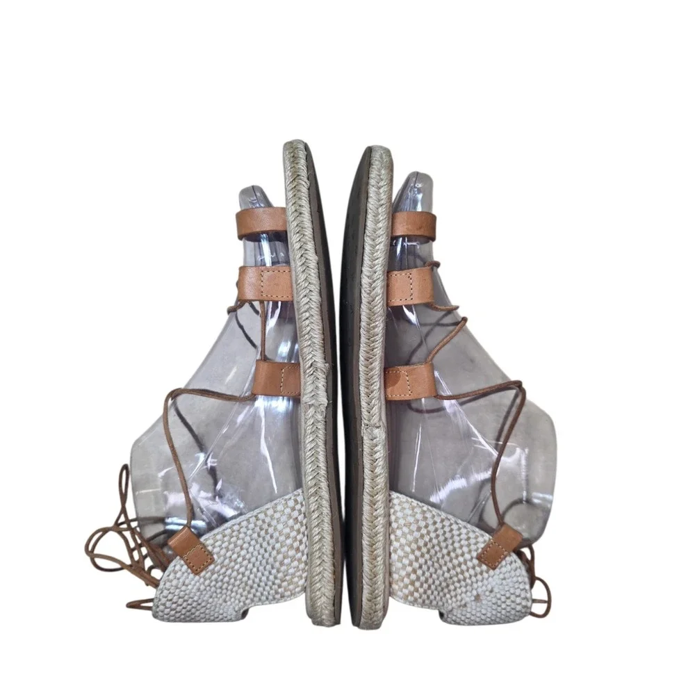 Ancient Greek Sandals Womens 38 Leather Lace Up Gladiator Espadrille Tan